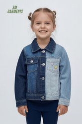 GIRLS TWO TONE SMILEY BADGES DENIM JACKET - Smgarment's
